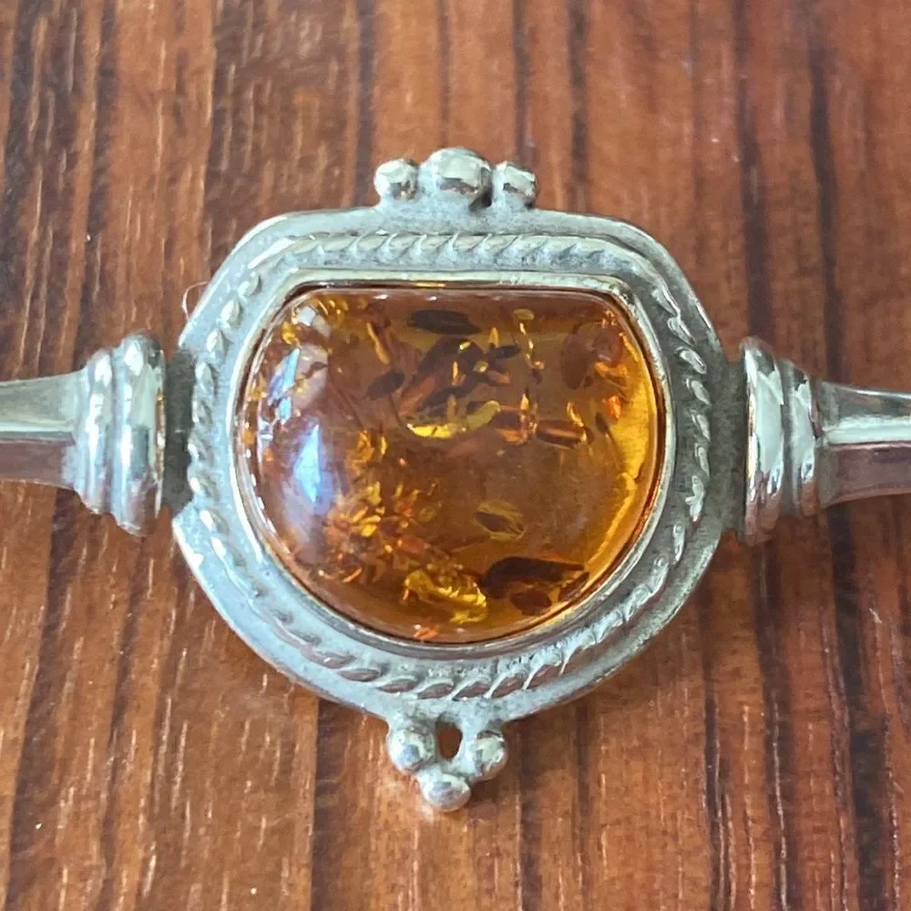 Vintage sterling silver & amber pin
